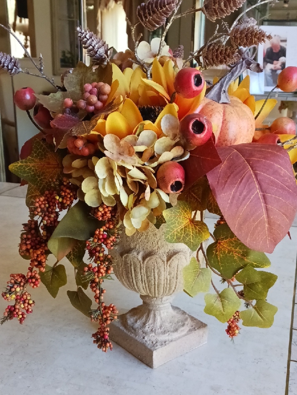Floral Display In "urn", Beautiful Autum colors by Valeri/Qvc, New In Box
